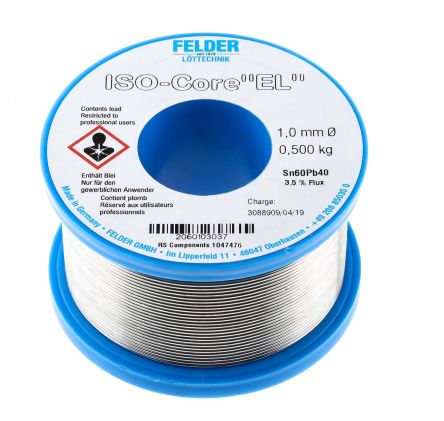 Felder Lottechnik Felder Löttechnik ISO-Core EL Lötzinn 60%Sn 40%Pb, 183°C, Ø 1mm / 500g