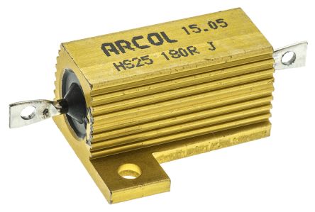 Arcol HS25 Wickel Lastwiderstand 180Ω ±5% / 25W, Alu Gehäuse Axialanschluss, -55°C → +200°C