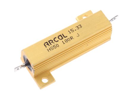 Arcol HS50 Wickel Lastwiderstand 180Ω ±5% / 50W, Alu Gehäuse Axialanschluss, -55°C → +200°C