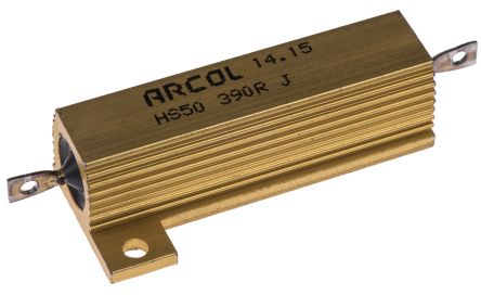 Arcol HS50 Wickel Lastwiderstand 390Ω ±5% / 50W, Alu Gehäuse Axialanschluss, -55°C → +200°C