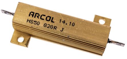 Arcol HS50 Wickel Lastwiderstand 820Ω ±5% / 50W, Alu Gehäuse Axialanschluss, -55°C → +200°C