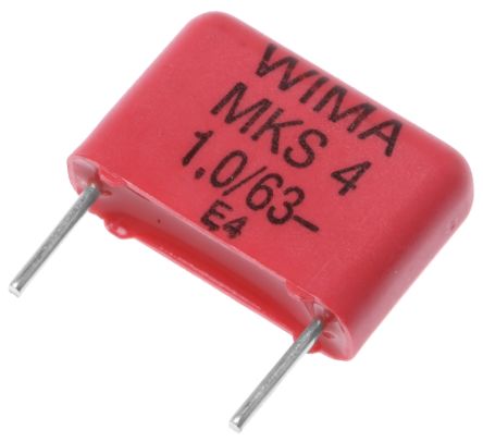WIMA MKS4 Folienkondensator 1μF ±10% / 40 V Ac, 63 V Dc, THT Raster 10mm