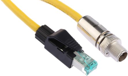HARTING M12 Ethernetkabel Cat.6a, 2m, Gelb Patchkabel, A M12 Stecker, B RJ45, Aussen ø 6.6mm, PUR