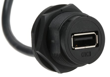 RS PRO USB延长线 USB线, USB A母座转USB A公插, 200mm长, USB 2.0, 黑色