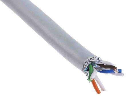 RS PRO Ethernetkabel Cat.6a, 100m, Grau Verlegekabel U/FTP, Aussen ø 7.5mm, PVC