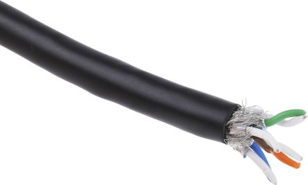 RS PRO Ethernetkabel Cat.7, 100m, Schwarz Verlegekabel SF/FTP, Aussen ø 8mm, PVC