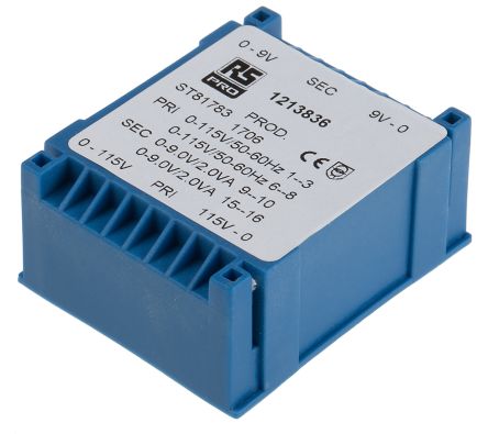 RS PRO Transformateur Pour Circuit Imprimé, 2 X 9V C.a., 115 → 230V C.a., 4VA, 2 Sorties