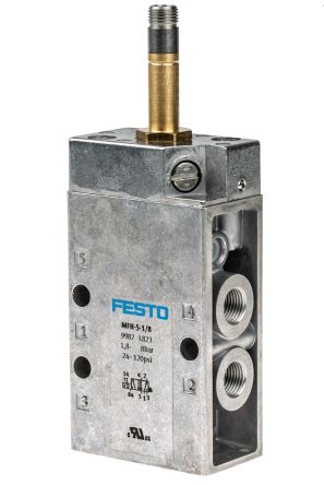 Festo Electrodistributeur Pneumatique Serie MFH Fonction 5/2, Bobine/Ressort, G 1/8, 12 → 48V Dc, 24 →
