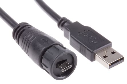 RS PRO USB-Kabel, Micro-USB B / USBA, 2m Schwarz