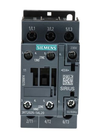 Siemens 3RT2 Control Relay 3NO, 17 A F.L.C, 40 A Contact Rating, 7.5 KW, 230 Vac, 3P, SIRIUS