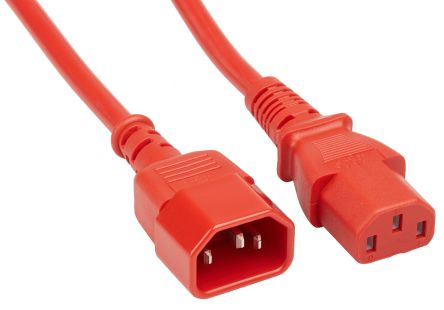 RS PRO Netzkabel, A IEC C13 / Buchse, B IEC C14 / Stecker, 3m Rot
