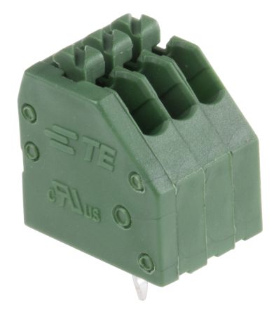 TE Connectivity PCB Terminal Block, 3-Contact, 2.5mm Pitch, Through Hole Mount, 1-Row, Solder Termination
