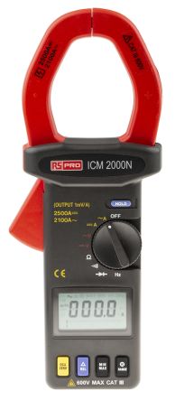 RS PRO ICM2000N Zangenmessgerät AC/DC-Stromzange CAT III 600V Ac / 2.1kA Ac, 600V Dc / 2.5kA Dc, 40MΩ