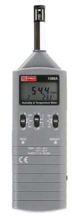 RS PRO RS1360A Hygrometer, Typ Digitalhygrometer, Absolut +140 °F, +60 °C / 95%RH, ±0,8 °C, ±1,5 °F 0.1 °C, 0.1 °F