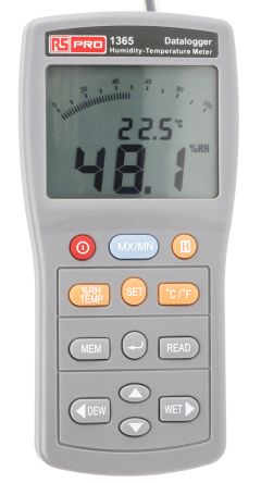 RS PRO 2-Kanal Feuchtigkeit, Temperatur Datenlogger, 0°C → +60°C / 95%RH, Sensor Messsonde, ISO-kalibriert