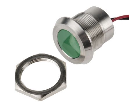 RS PRO LED Schalttafel-Anzeigelampe Grün 12V Dc, Montage-Ø 22mm, Leiter