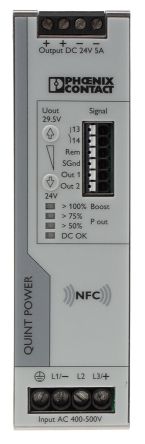 Phoenix Contact QUINT4-PS/3AC/24DC/5 Switch-Mode DIN-Schienen Netzteil 120W, 400V Ac, 24V Dc / 5A