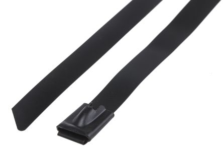 RS PRO Cable Tie, Roller Ball, 360mm X 12 Mm, Black Stainless Steel