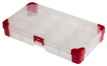 RS PRO Kleinteilebox, Polypropylen Rot Transparent, 12 Fächer Verstellbar, 30mm X 200mm X 110mm