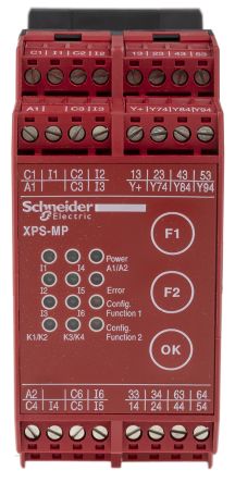 施耐德 安全继电器, XPS MP系列, 24V 直流, 2通道, 适用于紧急停止、 安全开关/联锁