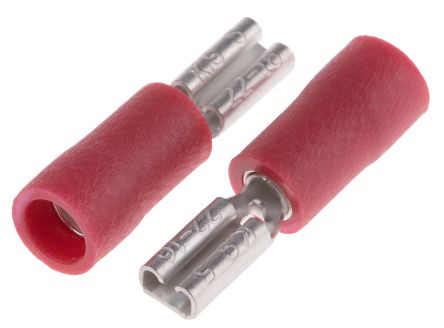 RS PRO Flachsteckhülse, Rot, Isoliert, 2.8 X 0.5mm, Buchse, 0.5mm² - 1.5mm², 22AWG Min