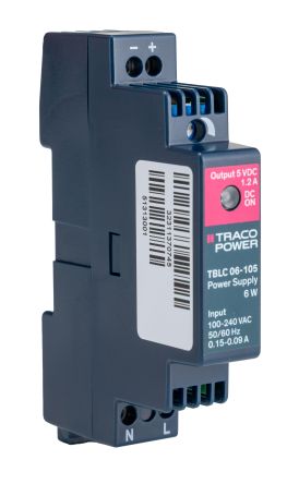 TRACOPOWER TBLC 06 Switched Mode DIN Rail Power Supply, 85 → 264V ac ac Input, 5V dc dc Output, 1.2A Output, 6W