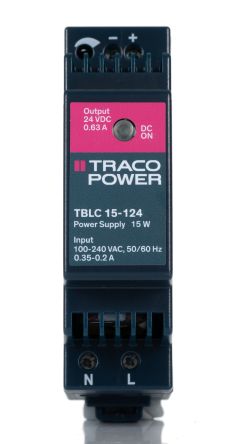TRACOPOWER TBLC 15 Switched Mode DIN Rail Power Supply, 85 → 264V ac ac Input, 24V dc dc Output, 630mA Output,