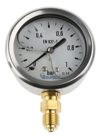 Bourdon 压力表, 底部入口, 最大测量1bar, 最小测量0bar, 量规外径63mm, G 1/4接口