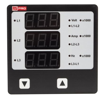 RS PRO 数字面板仪表, 测量电流，频率，开启时长，RPM，运行时长，电压, 92mm高切面, LED