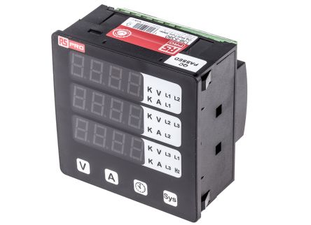 RS PRO 数字面板仪表, 测量交流电流，交流电压，频率，小时，RPM, 92mm高切面, LED