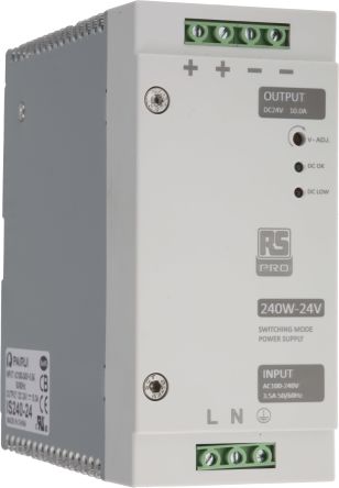 RS PRO Switch-Mode DIN-Schienen Netzteil 240W, 230V Ac, 24V Dc / 10A