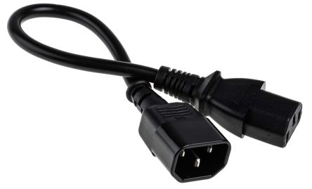 RS PRO Cable De Alimentación Negro De 300mm, Con. A IEC C13, Hembra, Con. B IEC C14, Macho