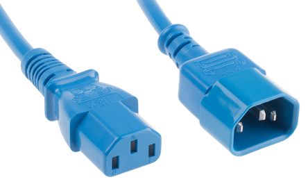RS PRO Netzkabel, A IEC C13 / Buchse, B IEC C14 / Stecker, 1.5m Blau