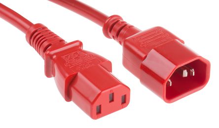 RS PRO Netzkabel, A IEC C13 / Buchse, B IEC C14 / Stecker, 500mm Rot