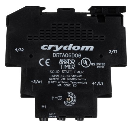 Sensata / Crydom Sensata Crydom SeriesOne DR Series DIN Rail Mount Timer Relay, 12 → 24V ac/dc, 2-Contact, 0.1 s → 100h,