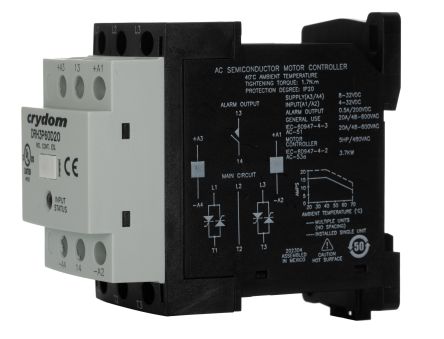 Sensata / Crydom DRH Series Solid State Contactor, 3-Pole, 20 A, 1.5 KW, 32 V Dc