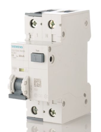 Siemens RCBO Sentron 5SU1 FI/LS-Schalter 6A, 2-polig Typ C, Empfindlichkeit 30mA, DIN-Schienen-Montage