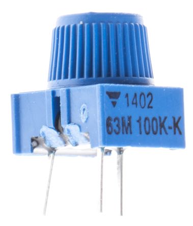 Vishay 63M 1-Gang THT Trimmer-Potentiometer, Einstellung Von Oben, 100kΩ, ±10%, 0.5W, Pin, L. 9.52mm