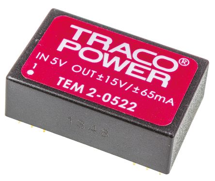 TRACOPOWER TEM 2 DC/DC-Wandler 2W 5 V Dc IN, ±15V Dc OUT / ±65mA 1kV Dc Isoliert