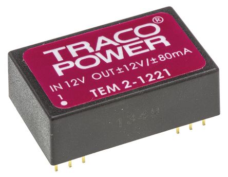 TRACOPOWER TEM 2 DC/DC-Wandler 2W 12 V Dc IN, ±12V Dc OUT / ±80mA 1kV Dc Isoliert