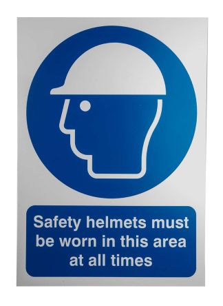 RS PRO Gebotsaufkleber Safety Helmets Must Be Worn In This Area Mit Piktogramm: Kopfschutz, PVC Englisch, B 300mm, H