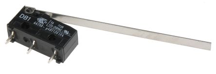 ZF Mikroschalter Scharnierhebel Lang-Betätiger Lötanschluss, 6 A @ 250 V Ac, 1-poliger Umschalter 0,18 N -40°C - +120°C