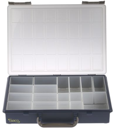 Raaco 零件收纳盒, 17储物格, 340mm x 57mm x 265mm, 带透明盖板, 聚丙烯 (PP), 灰色，透明