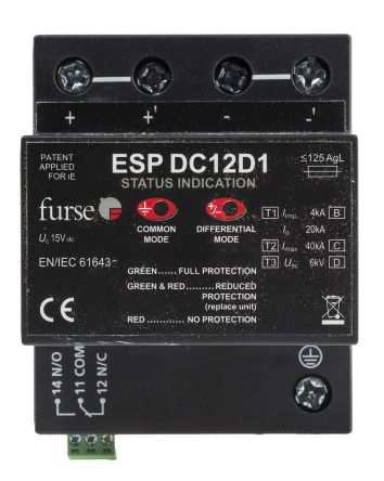 WJ Furse ESP-DCD1 Überspannungsschutzgerät Leitungsschutz 28 V Dc, DIN-Schienen Montage, -40°C→+80°C