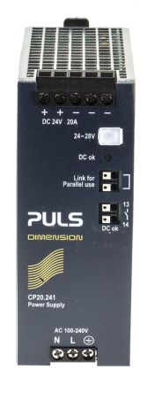 PULS CP Switch-Mode DIN-Schienen Netzteil 480W, 230V Ac, 24V Dc / 20A