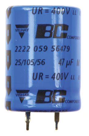 Vishay 59 Snap-In Aluminium-Elektrolyt Kondensator 47μF ±20% / 400V Dc, Ø 22mm X 30mm, Bis 105°C