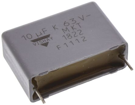 Vishay MKT 1822 Folienkondensator 10μF ±10% / 40 V Ac, 63 V Dc, THT Raster 27.5mm