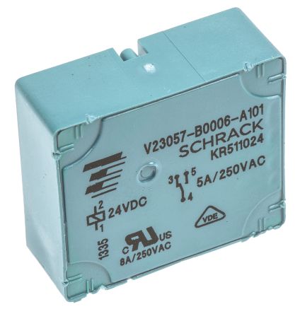 TE Connectivity Card E Monostabiles Relais, Printrelais 1-poliger Wechsler 5A 24V Dc Spule