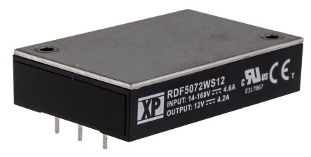 XP Power RDF50 DC-DC Converter, 12V Dc/ 4.2A Output, 14 → 160 V Dc Input, 50W, Through Hole, +100°C Max Temp