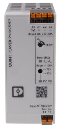 Phoenix Contact QUINT4-PS/1AC/24DC/3.8/PT Switch-Mode DIN-Schienen Netzteil 90W, 230V Ac, 24V Dc / 3.8A